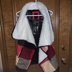 Faux fur/plaid vest